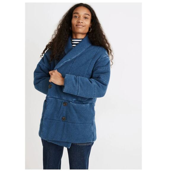 Madewell Indigo Terry Sweatshirt Puffer Coat Size XXS - Picture 2 of 11